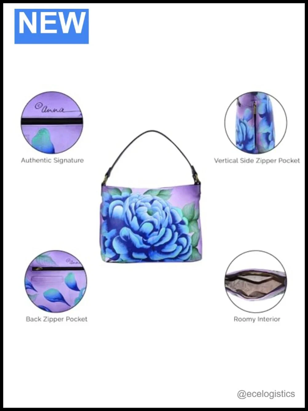 Hand Painted Leather Large Hobo Shoulder Bag Boho Floral Paisley Purse